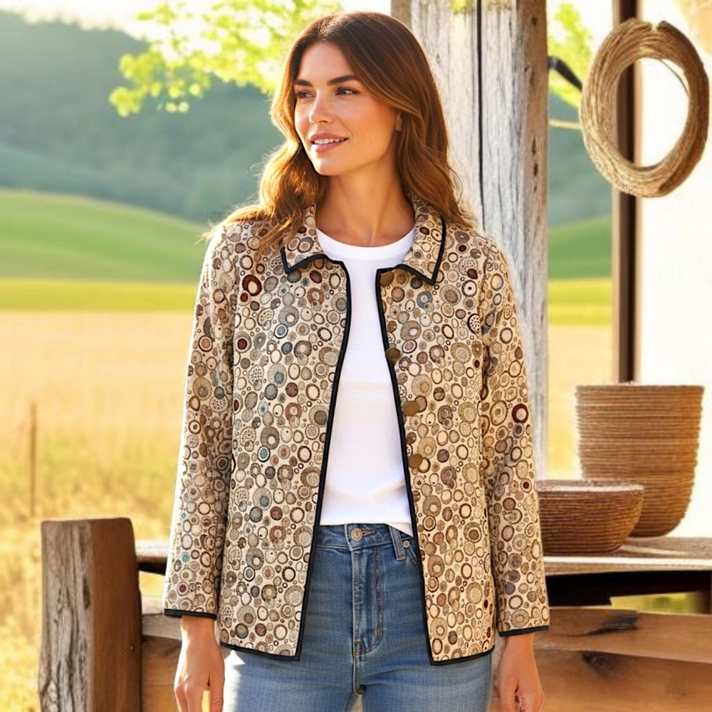 I Reversibles Tapestry Chore Jacket Sz‎ L Boho Damask Utility Boxy Career Button